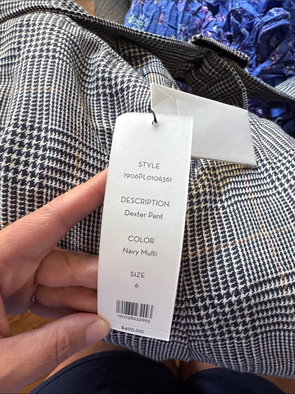 Veronica Beard Dexter pant, navy blue & White Plaid Paperbag Waist Wide-Leg - Picture 5 of 5